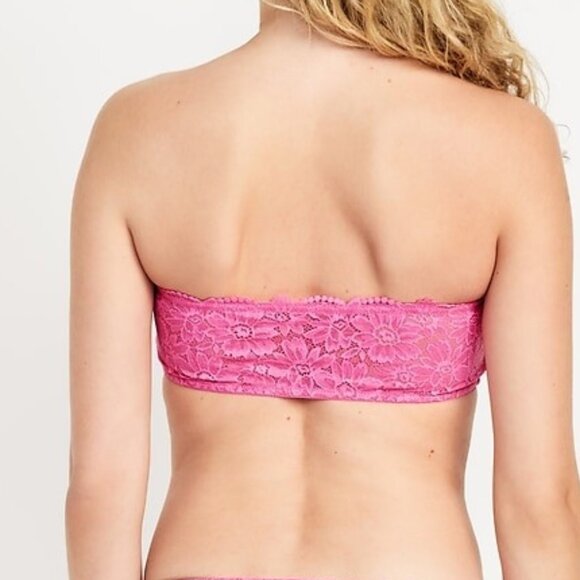Old Navy Lace Bandeau Bralette Wireless Bra Zinnia Pink Size Large NEW - Picture 2 of 5